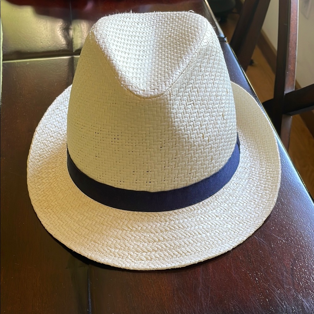 Janie and Jack Cream Hat with Navy Band NWT